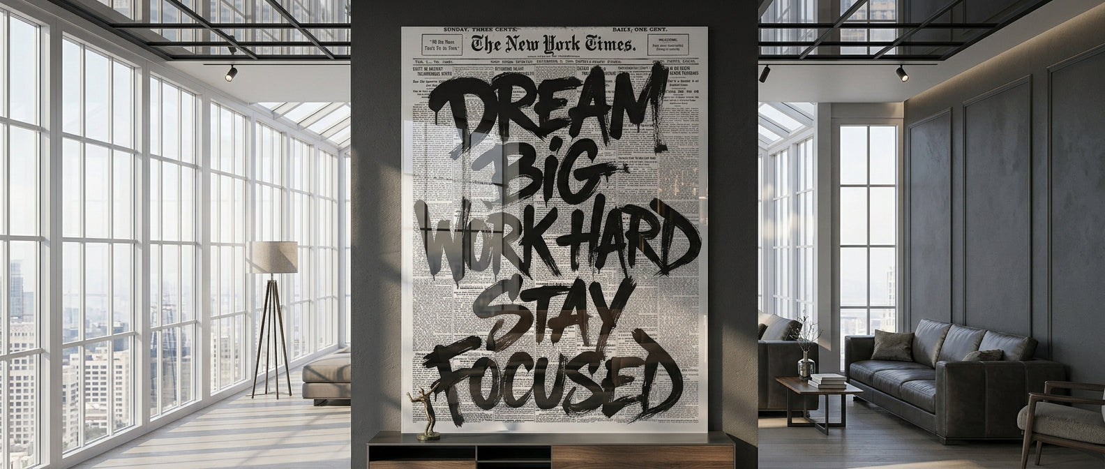 DOTCOMCANVAS Dream big work hard stay focused Acrylglasbild Banner