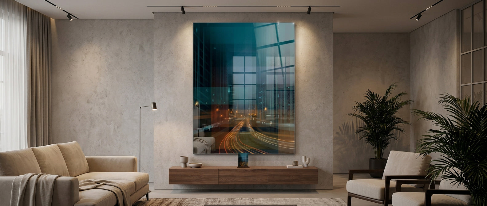 City in the Rhythm of Light Acrylglasbild Banner