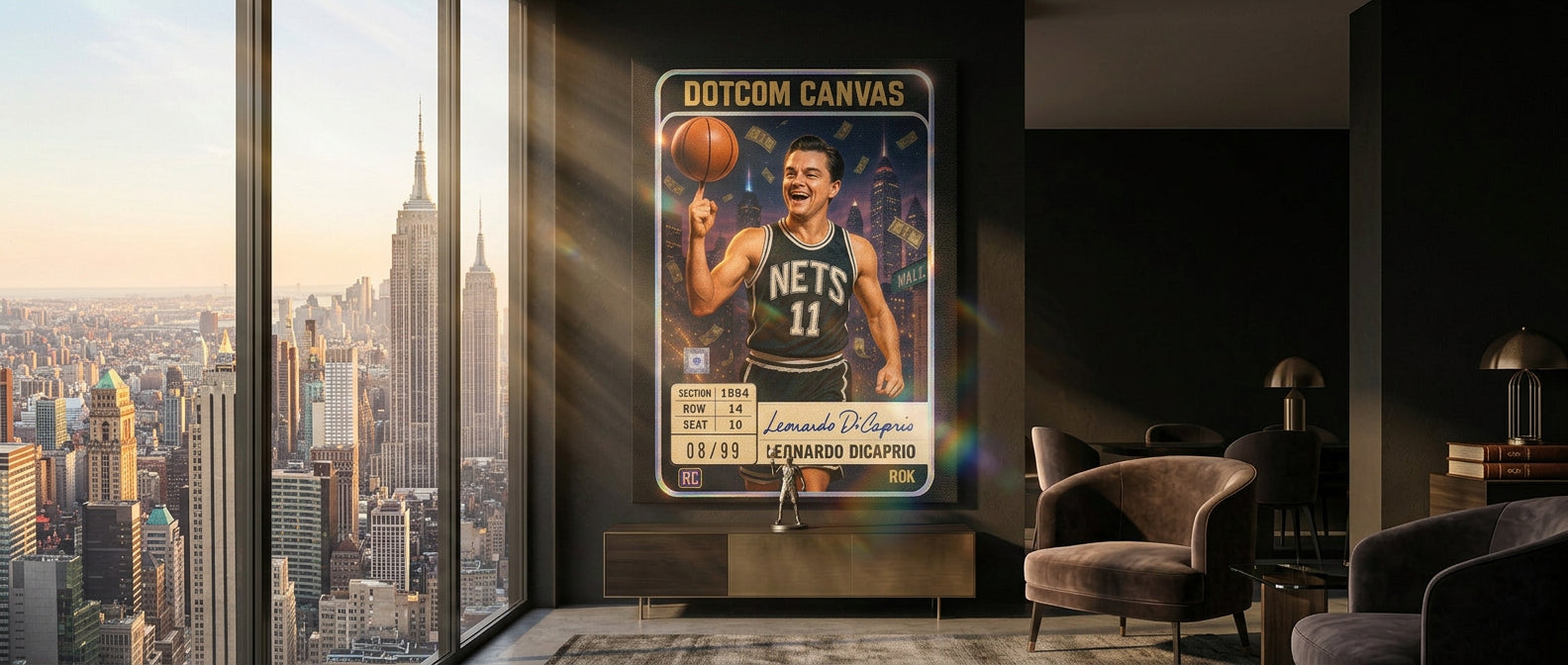 DOTCOMCANVAS Leo Dicaprio Basketball Card Leinwandbild Website Banner