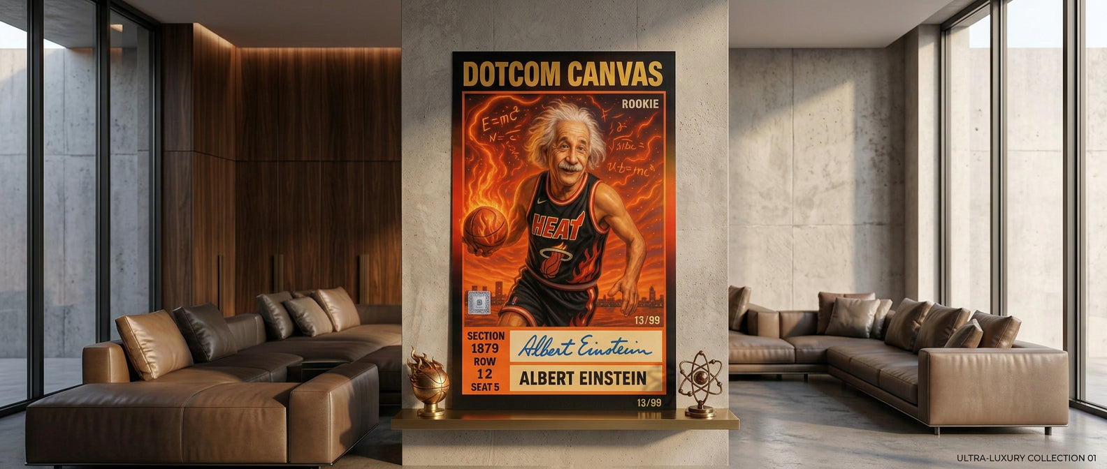 DOTCOMCANVAS Albert Einstein Basketball Card Pop Art Wandbild Poster Werbebanner