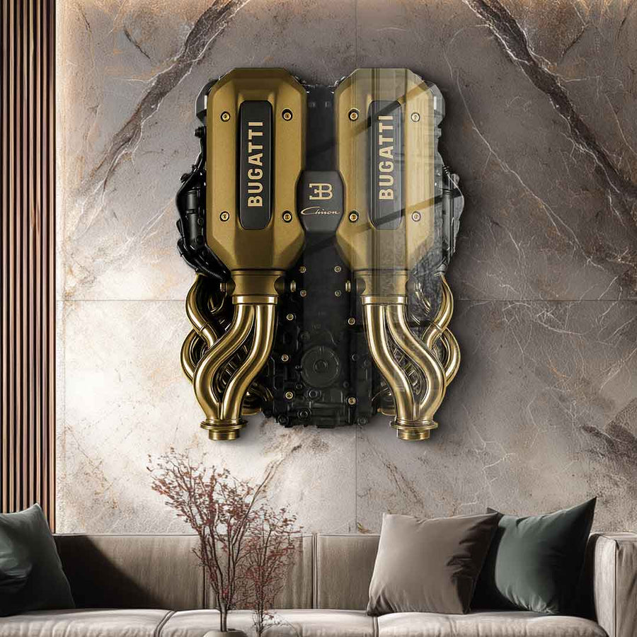 DOTCOMCANVAS 24K Feingold Bild Wandskulptur Bugatti Engine - 24K Feingold