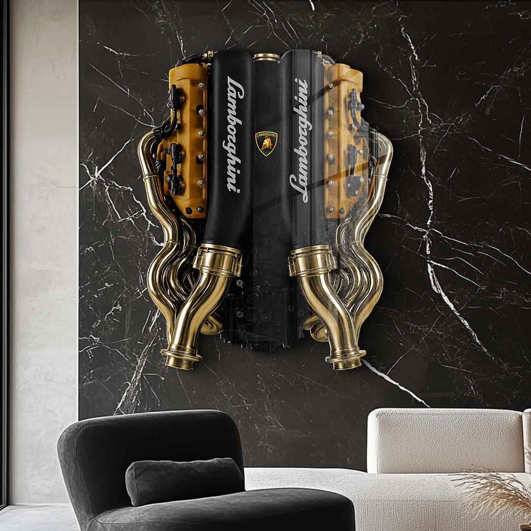 DOTCOMCANVAS 24K Feingold Bild Wandskulptur Lamborghini Engine - 24K Feingold