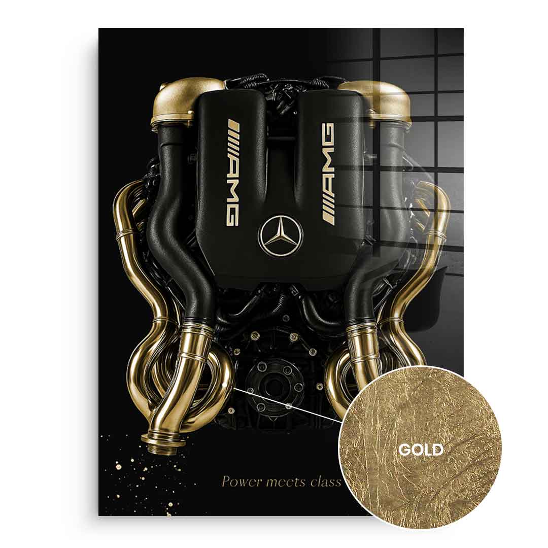 DOTCOMCANVAS 24K Feingold Bild Mercedes V8 Engine - 24K Feingold