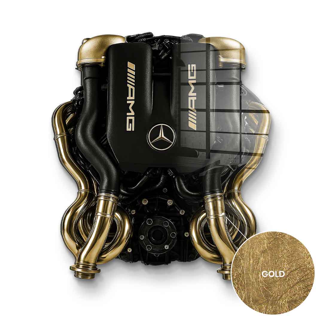 DOTCOMCANVAS 24K Feingold Bild Wandskulptur Mercedes V8 Engine - 24K Feingold