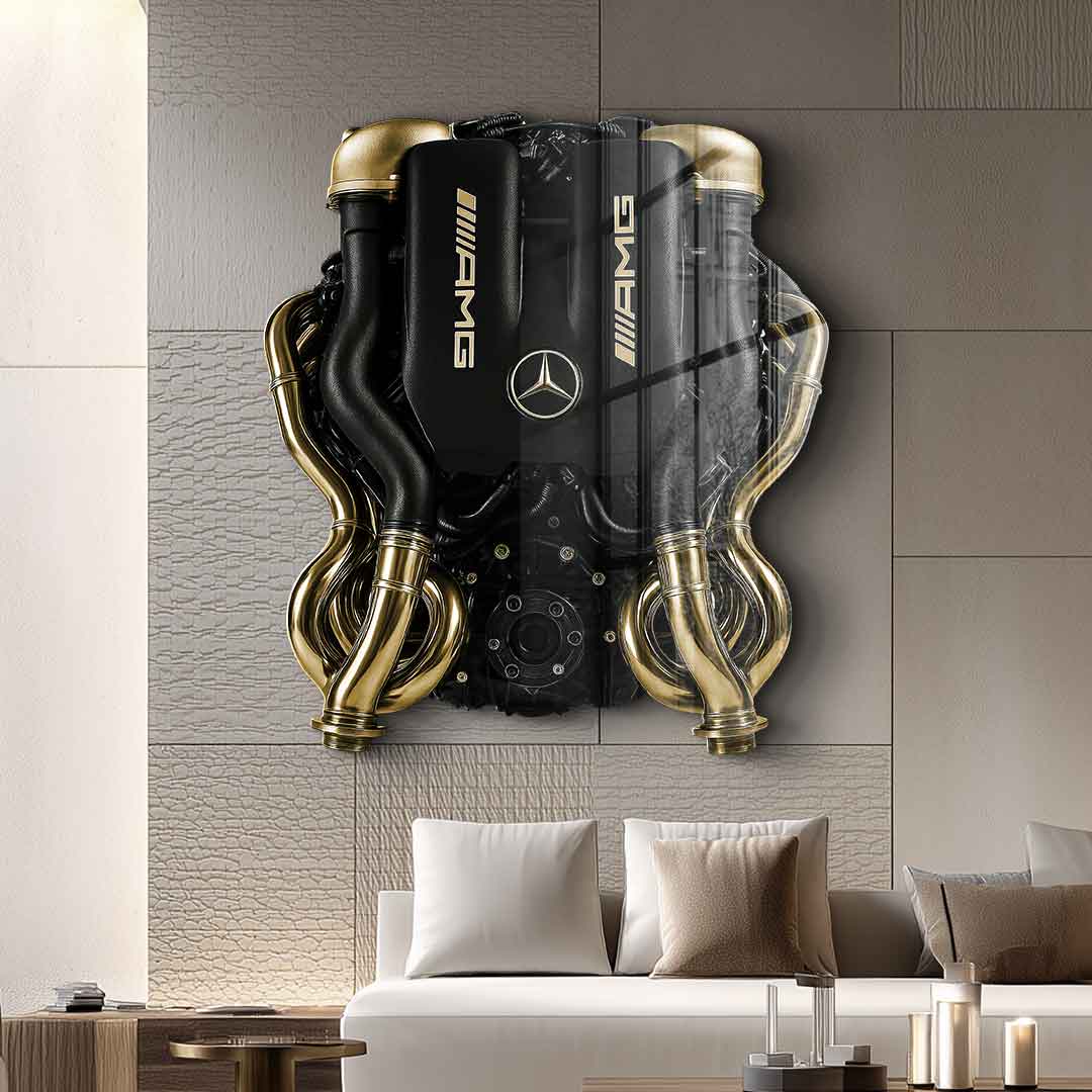 DOTCOMCANVAS 24K Feingold Bild Wandskulptur Mercedes V8 Engine - 24K Feingold