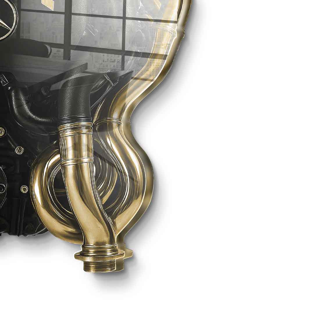 DOTCOMCANVAS 24K Feingold Bild Wandskulptur Mercedes V8 Engine - 24K Feingold