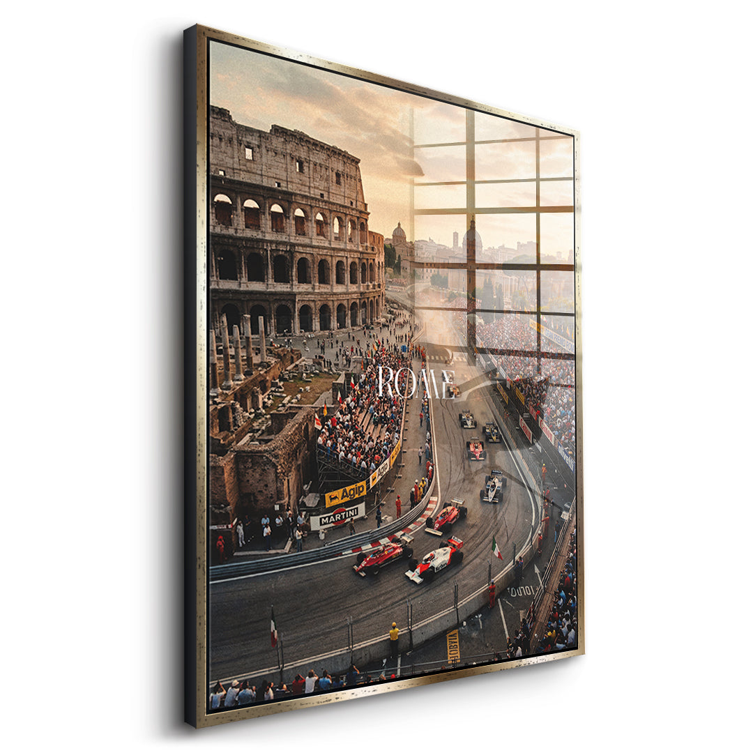 DOTCOMCANVAS Rome F1 Acrylglasbild Seitenansicht mit goldenem Rahmen
