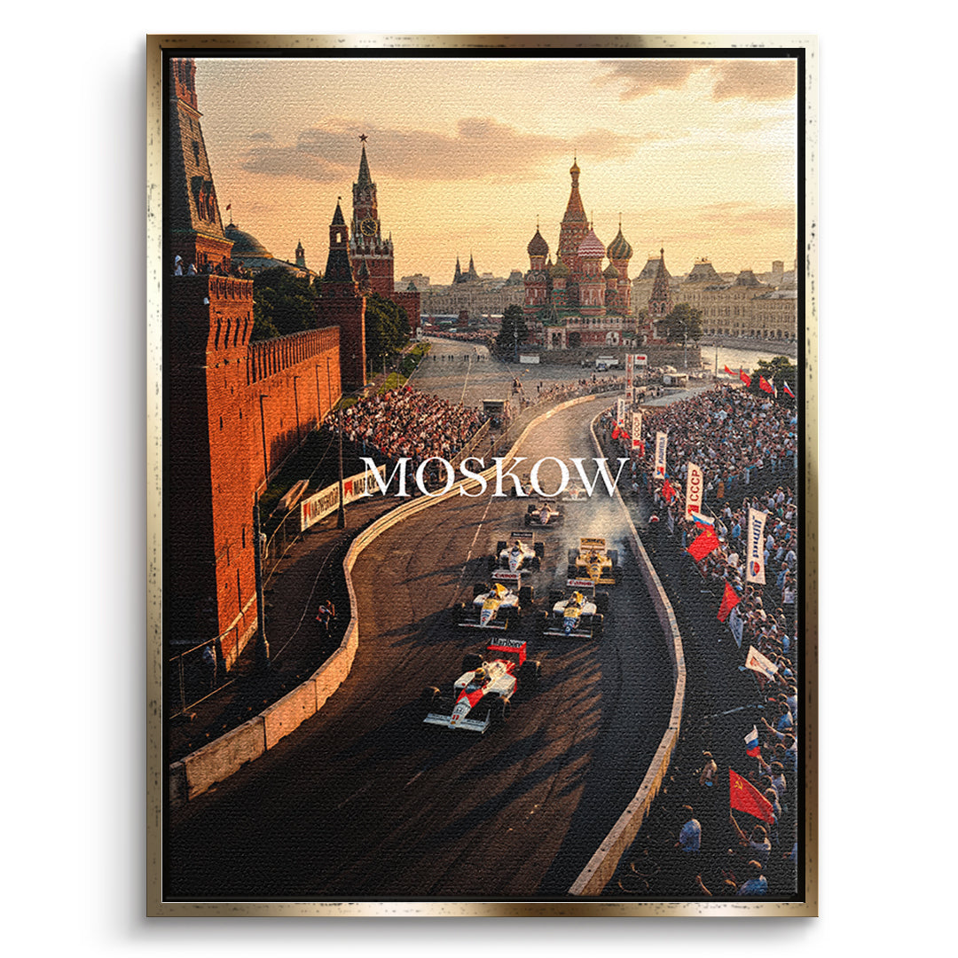 DOTCOMCANVAS Moscow F1 Leinwandbild Vorderansicht mit goldenem Rahmen