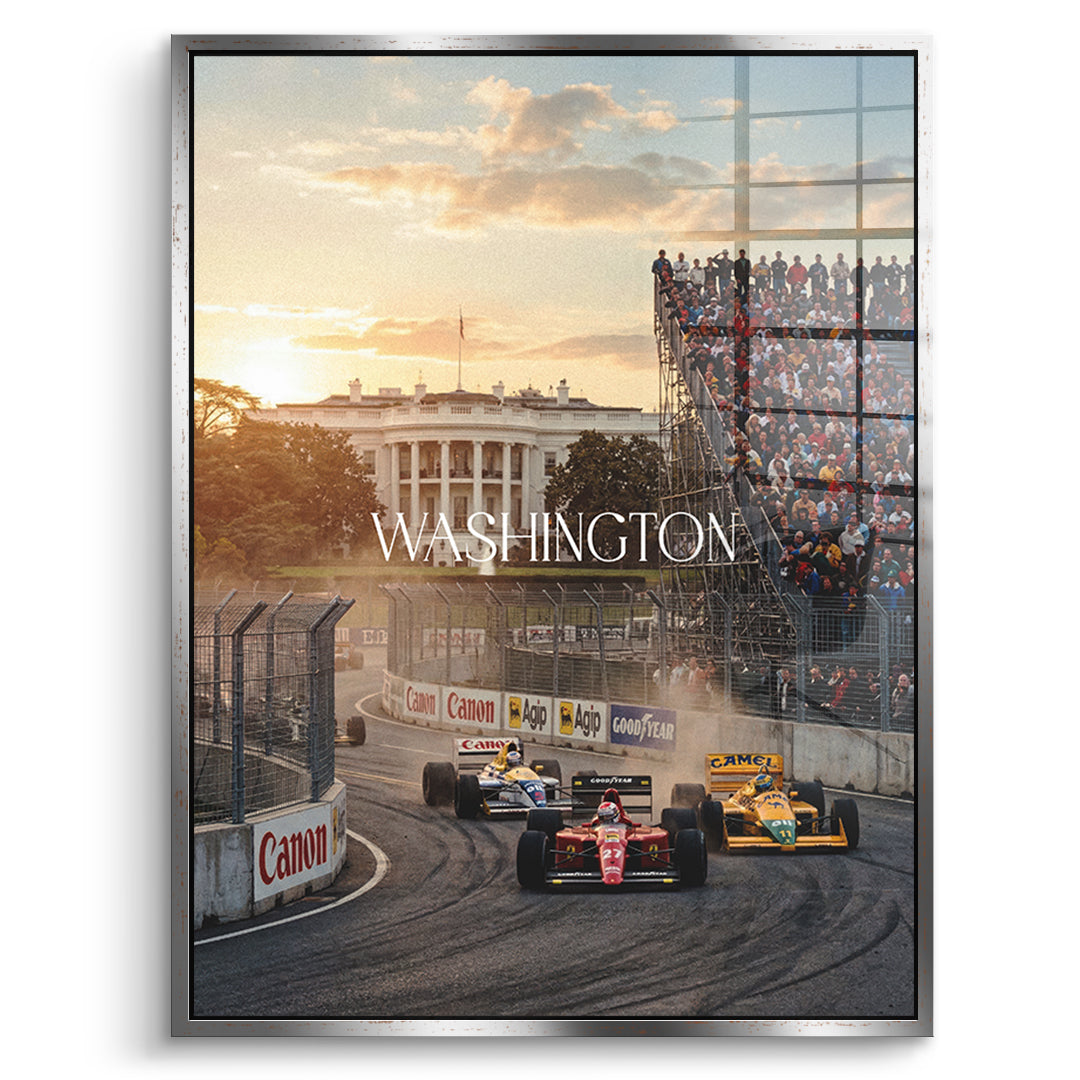 DOTCOMCANVAS Washington F1 Acrylglasbild Vorderansicht mit silbernem Rahmen