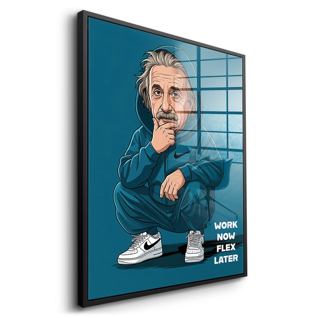 DOTCOMCANVAS Albert Einstein Swag Acrylglasbild Seitenansicht mit schwarzem Rahmen