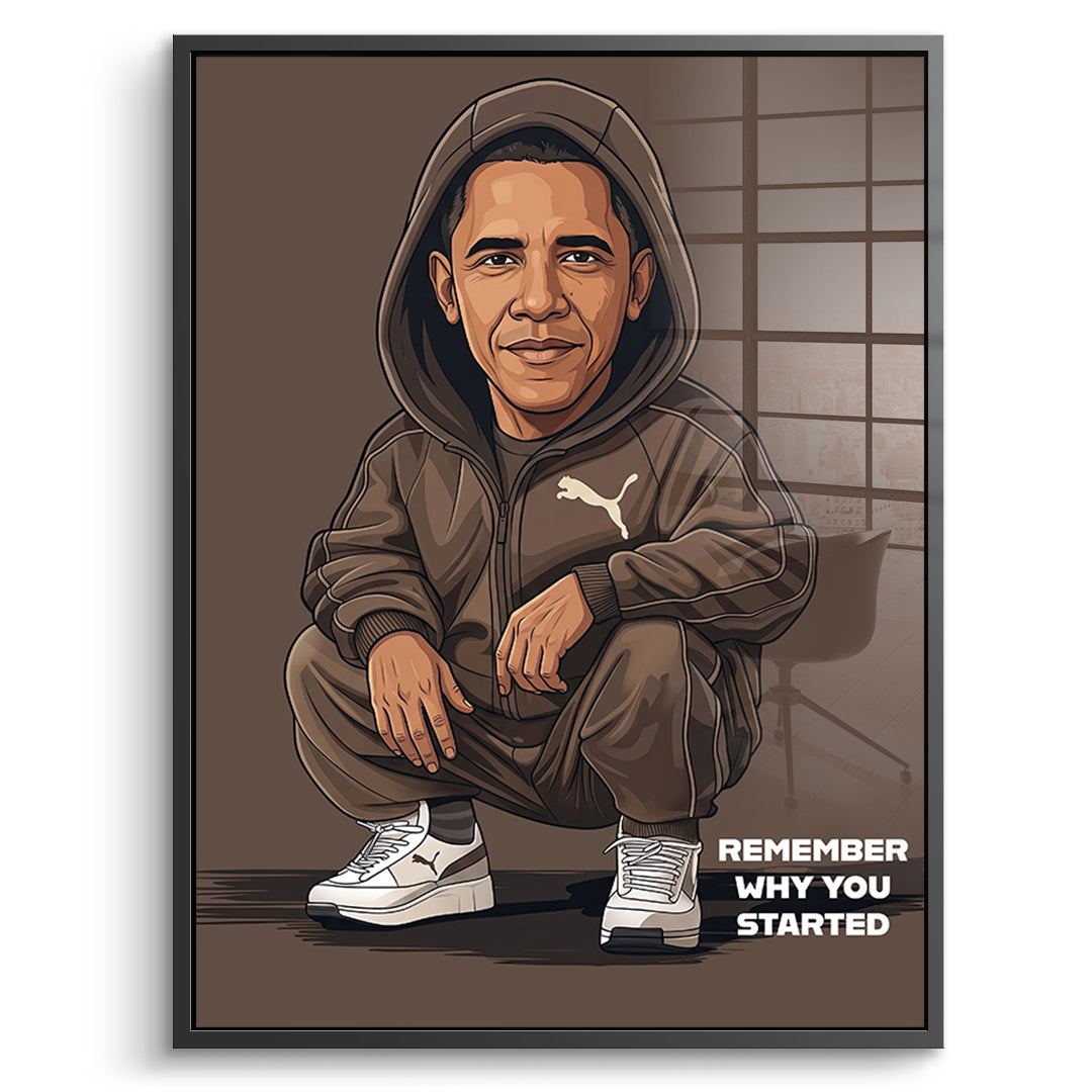 DOTCOMCANVAS Obama Swag Acrylglasbild Vorderansicht mit schwarzem Rahmen