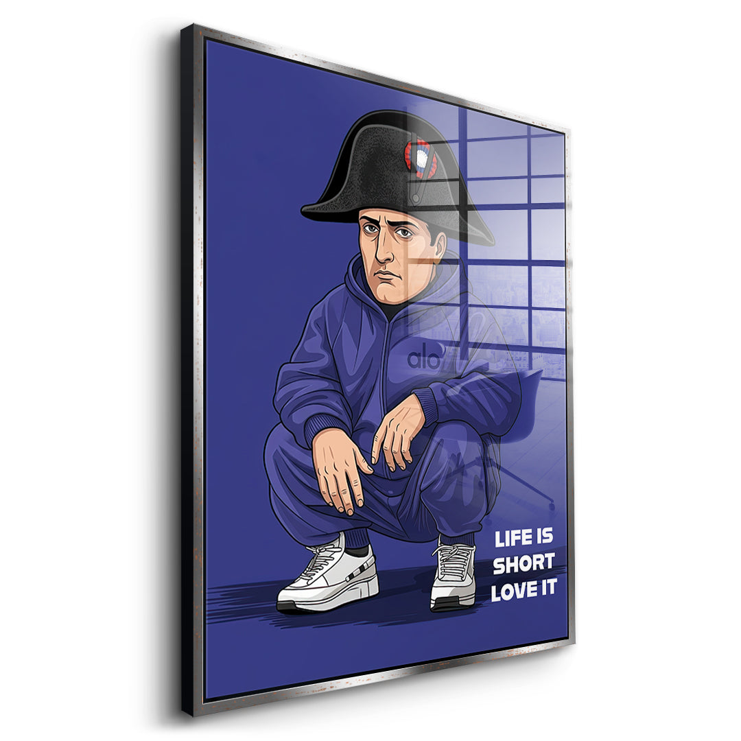 Napoleon Swag Acrylglasbild silberner Rahmen Seitenansicht