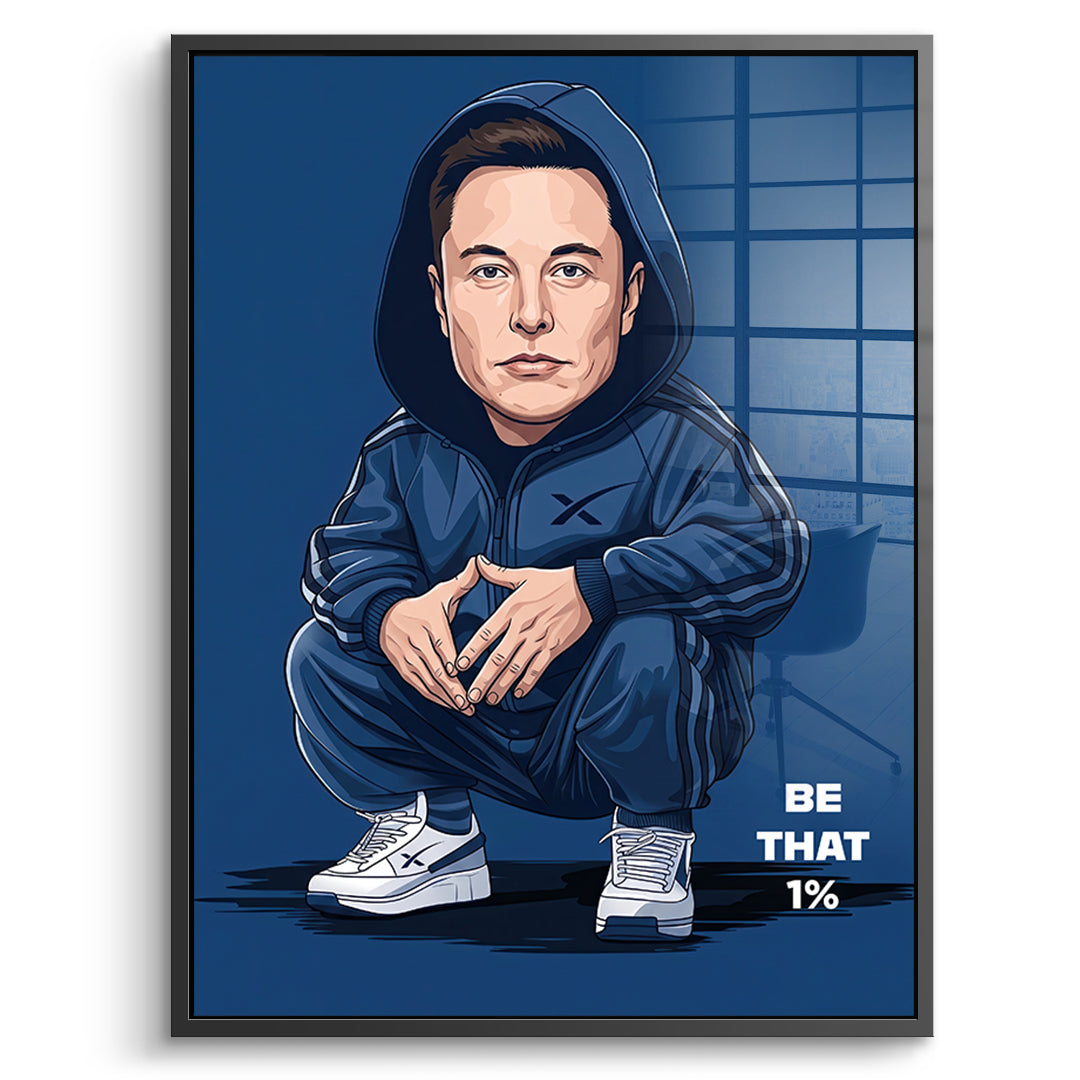 DOTCOMCANVAS Elon Musk Swag Acrylglasbild Vorderansicht mit schwarzem Rahmen