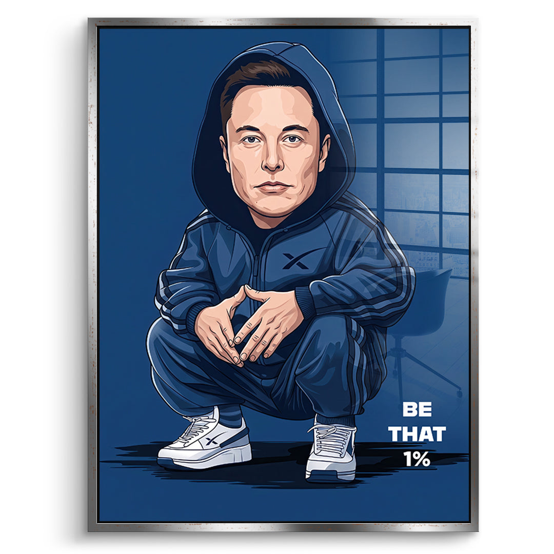 DOTCOMCANVAS Elon Musk Swag Acrylglasbild Vorderansicht mit silbernem Rahmen