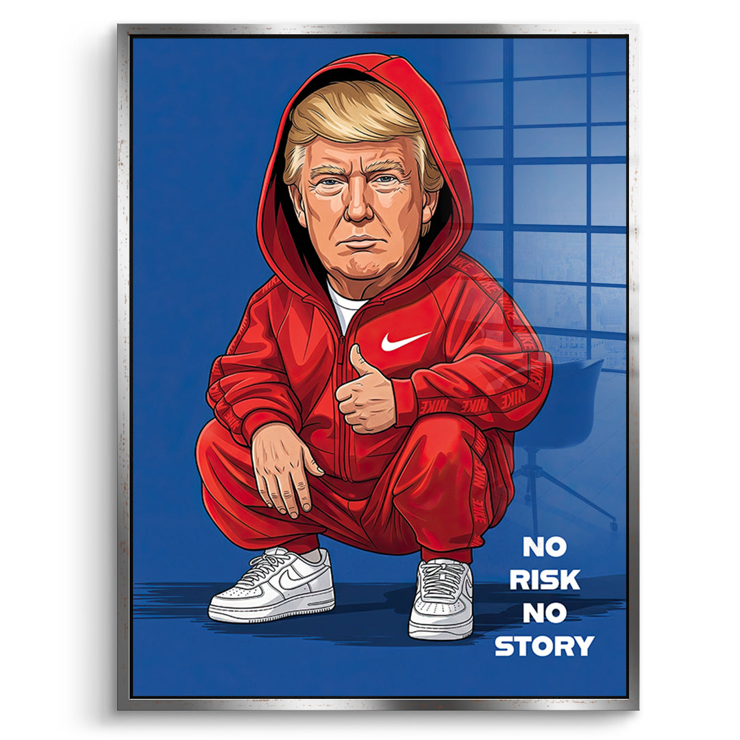 DOTCOMCANVAS Trump Swag Acrylglasbild Vorderansicht mit silbernem Rahmen