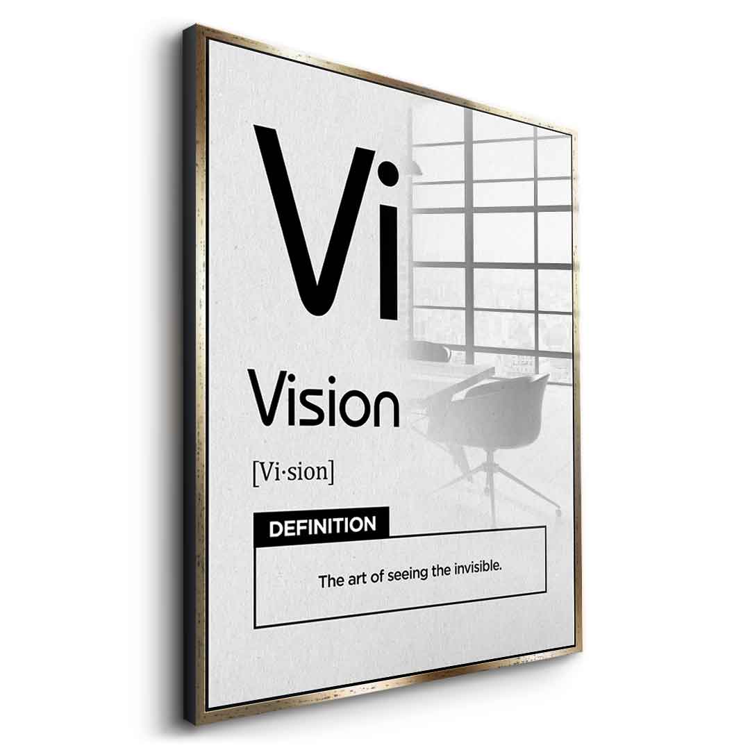 DOTCOMCANVAS® Vision (Vi) Acrylglasbild Version Weiß – Seitenansicht Schwarz