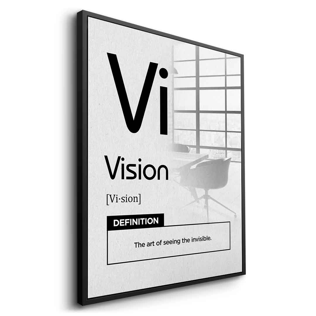 DOTCOMCANVAS® Vision (Vi) Acrylglasbild Version Weiß – Vorderansicht Goldener Rahmen