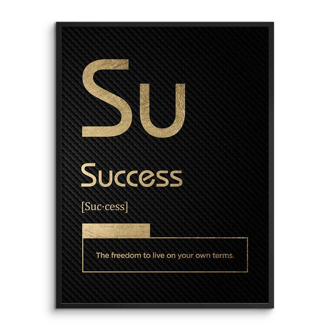 DOTCOMCANVAS® Success (Su) Poster Version Schwarz – Vorderansicht im Rahmen