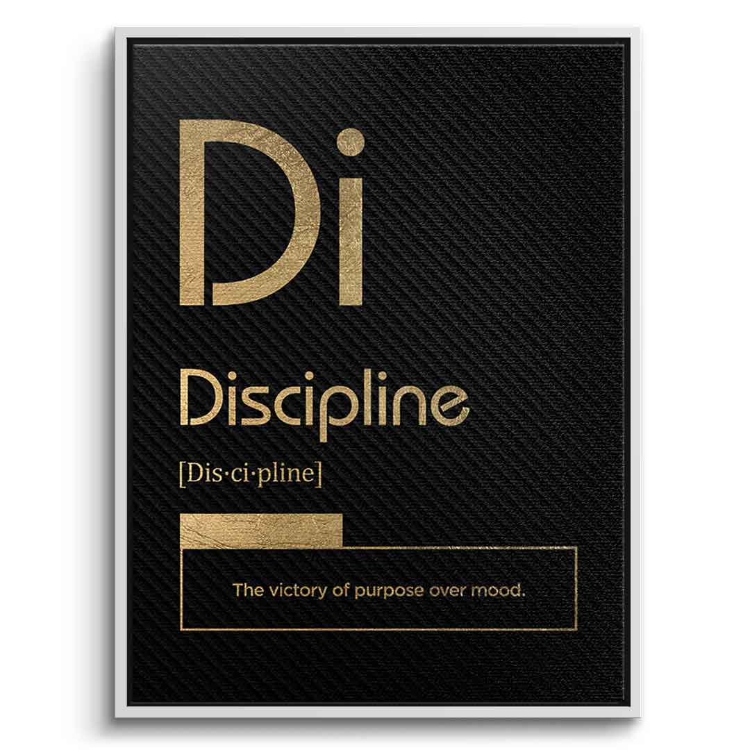 DOTCOMCANVAS® Discipline (Di) Leinwandbild Version Schwarz – Vorderansicht Weißer Rahmen