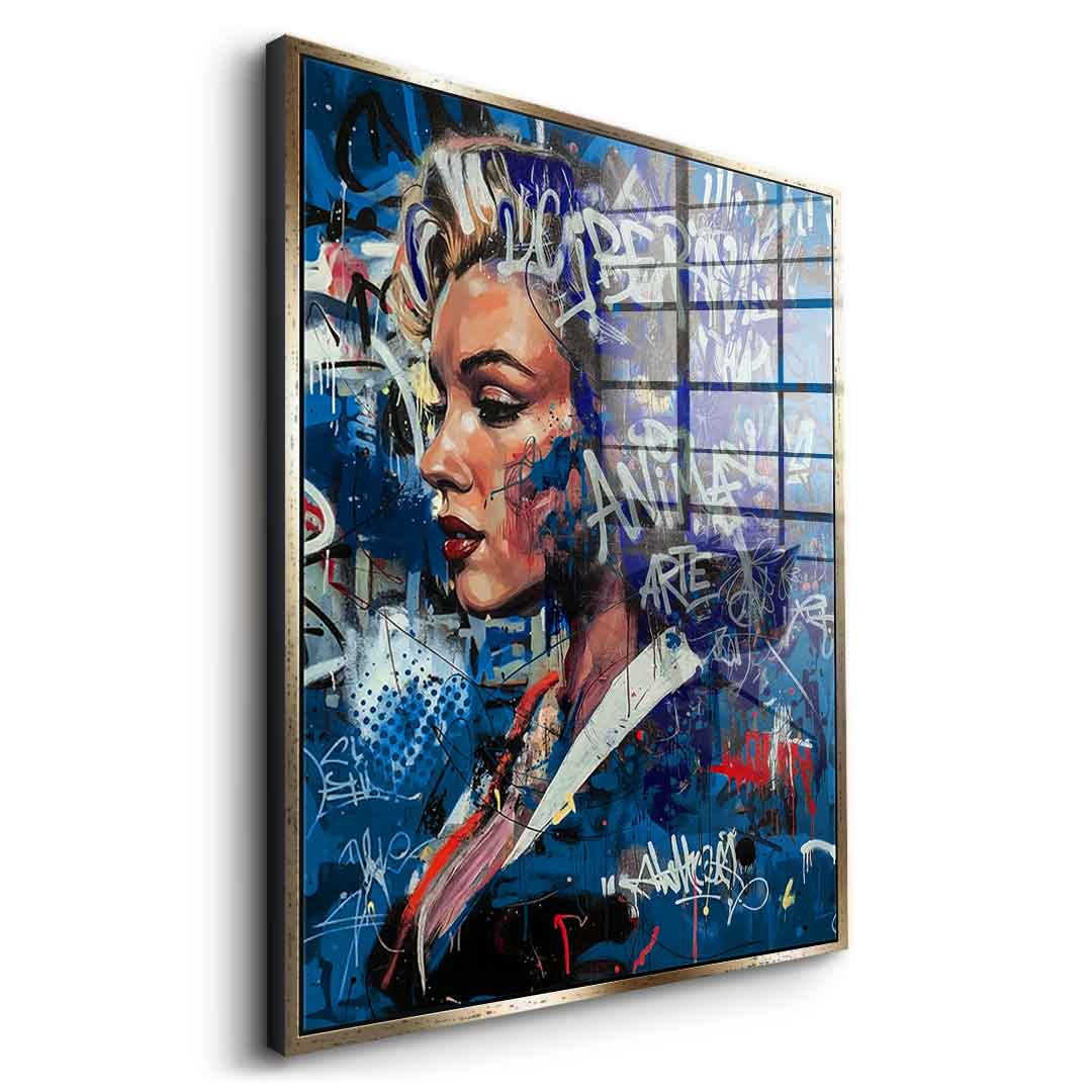 DOTCOMCANVAS Merlin Graffiti Acrylglasbild Seitenansicht Gold Rahmen