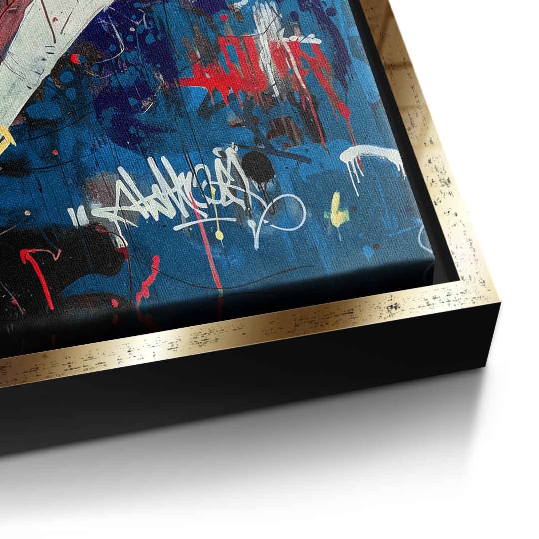 DOTCOMCANVAS Merlin Graffiti Leinwandbild Detail Gold Rahmen