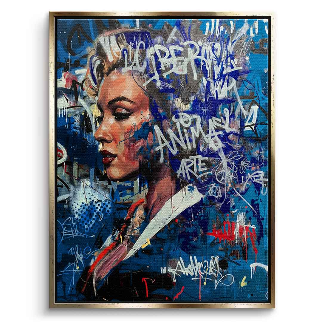 DOTCOMCANVAS Merlin Graffiti Leinwandbild Frontansicht Gold Rahmen
