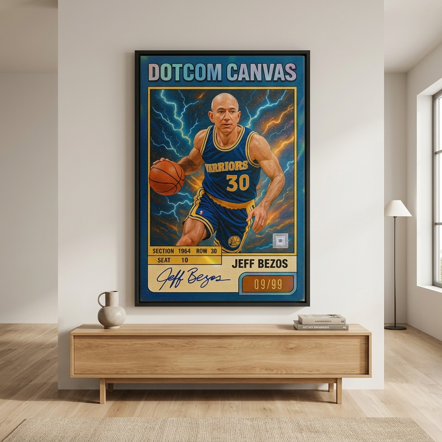 Jeff Bezos Basketball Card Leinwand Raum-Mockup