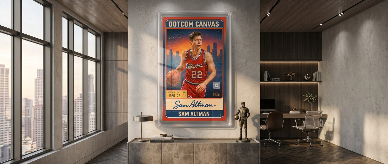 DOTCOMCANVAS Sam Altman Basketball Card Leinwandbild Banner 21:9 Website-Hero