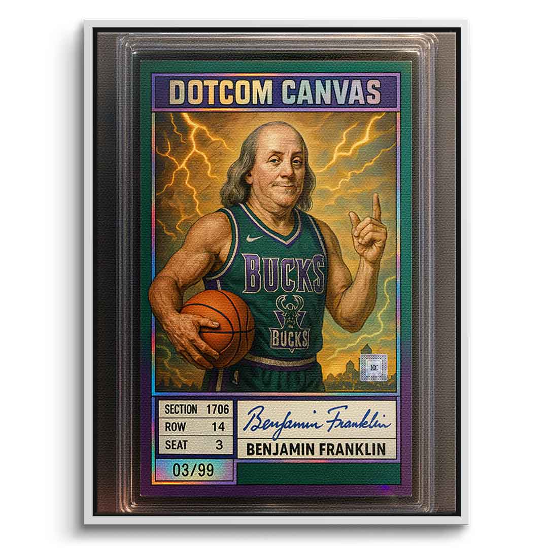 DOTCOMCANVAS® Benjamin Franklin Basketball Card Leinwandbild mit weißem Rahmen Frontansicht