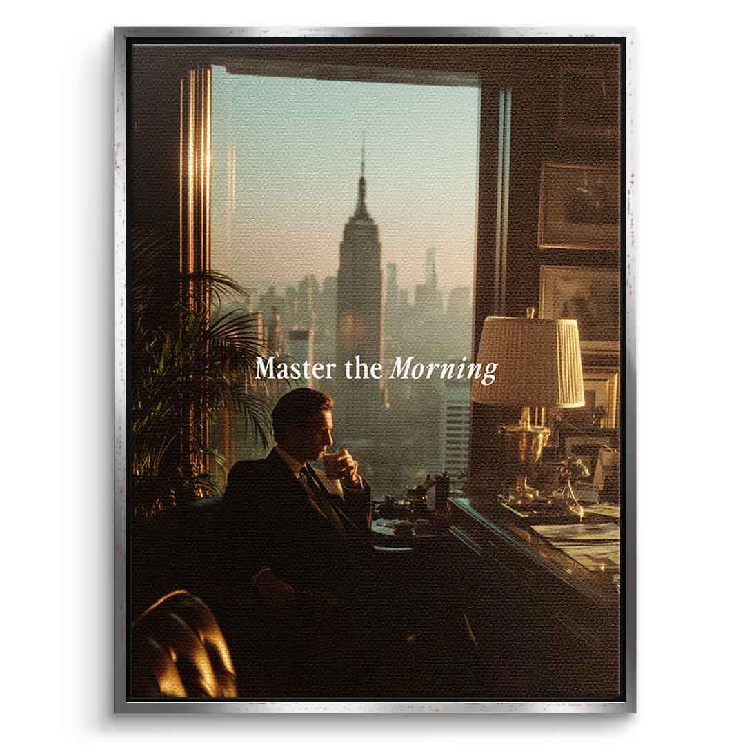 DOTCOMCANVAS Master the Morning Leinwandbild Silber Rahmen Front