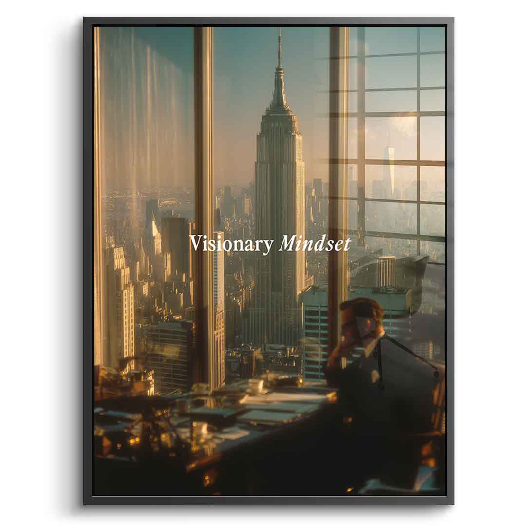 DOTCOMCANVAS® Visionary Mindset Acrylglas – Vorderansicht Schwarzer Rahmen