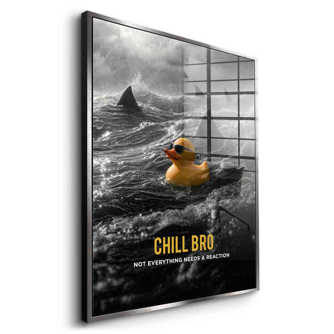 Seitenansicht Acrylglasbild Chill Bro mit goldenem Rahmen