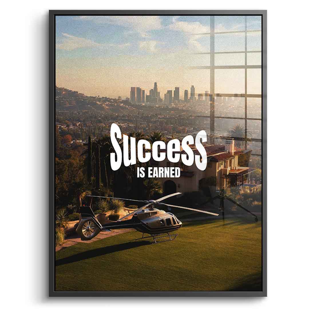 DOTCOMCANVAS Success is Earned Acrylglasbild im Schweberahmen Schwarz Hochformat
