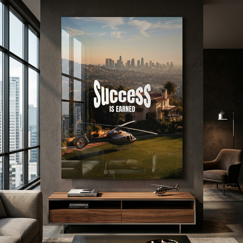 DOTCOMCANVAS Success is Earned Acrylglasbild im Wohnraum Mockup modernes Interior