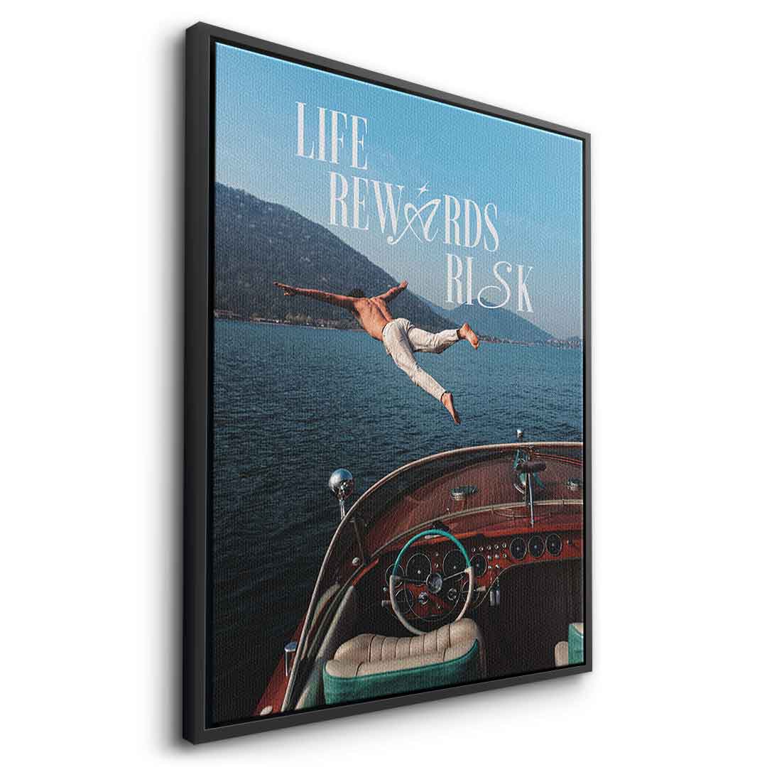 DOTCOMCANVAS Life Rewards Risk Leinwandbild Seitenansicht schwarzer Rahmen