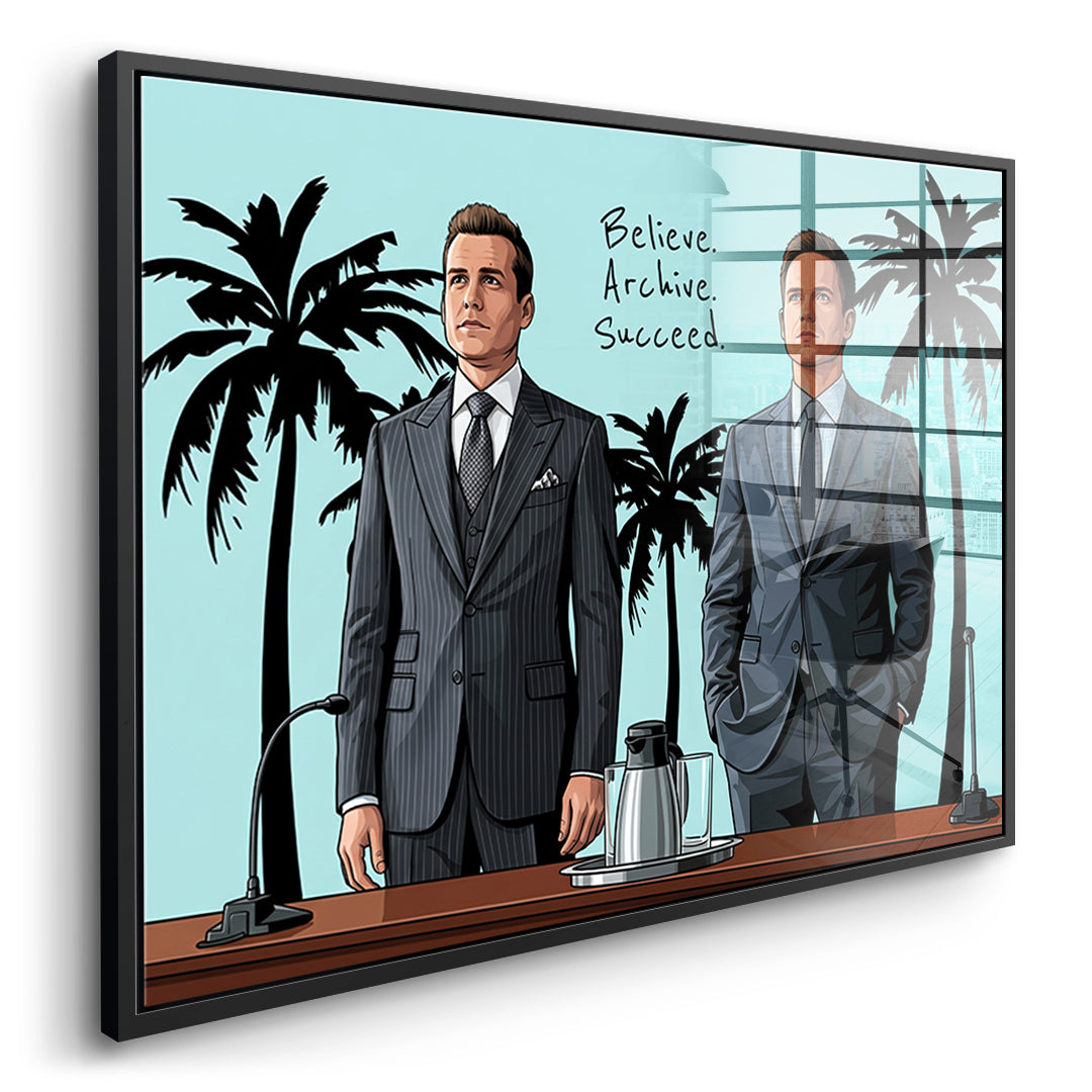 DOTCOMCANVAS Belive. Archive. Succeed. Acrylglasbild Seitenansicht Schwarzer Rahmen