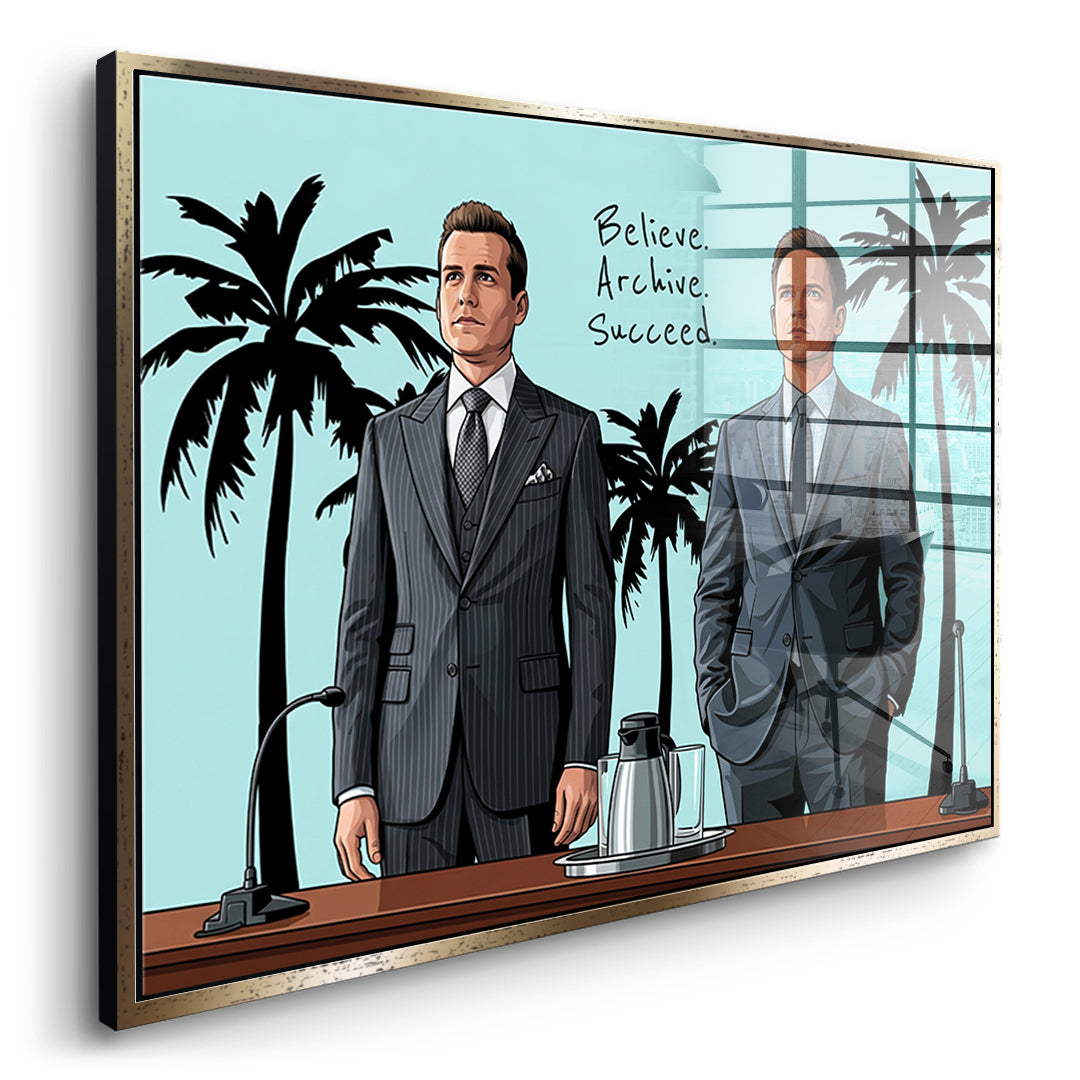 DOTCOMCANVAS Belive. Archive. Succeed. Acrylglasbild Seitenansicht Goldener Rahmen