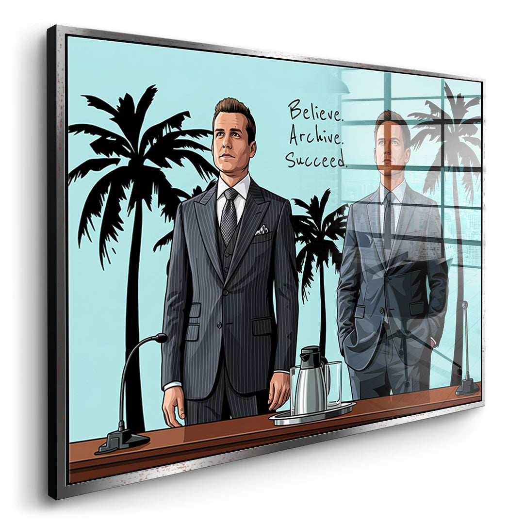 DOTCOMCANVAS Belive. Archive. Succeed. Acrylglasbild Seitenansicht Silberner Rahmen
