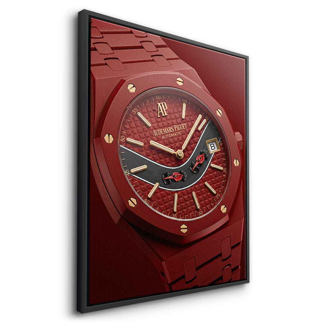 Luxury Timepiece Formula 1 Leinwandbild Seitenansicht Schwarzer Rahmen