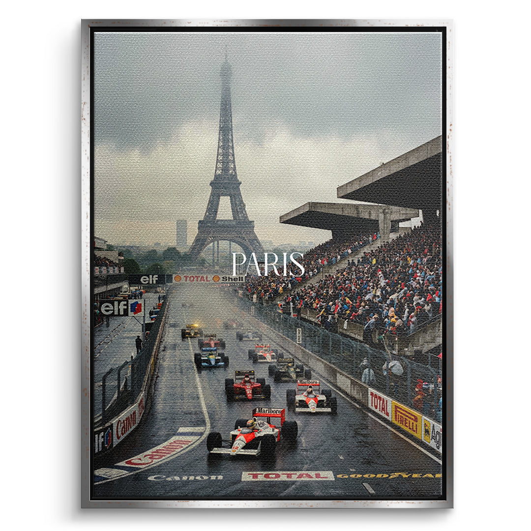 Paris F1 Leinwandbild – Silberner Rahmen