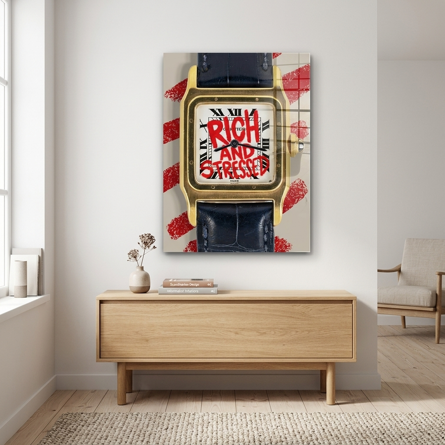 Rich and Stressed Watch Graffiti Acrylglas Raum-Mockup