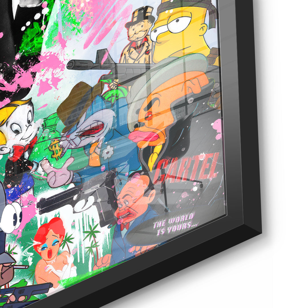 DOTCOMCANVAS Cartoon Cartel Acrylglasbild Detailansicht mit schwarzem Rahmen
