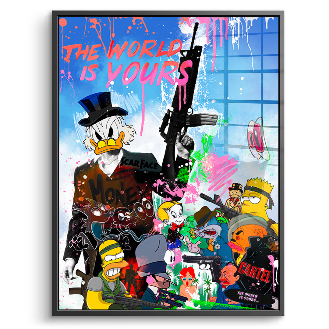 DOTCOMCANVAS Cartoon Cartel Acrylglasbild Vorderansicht mit schwarzem Rahmen