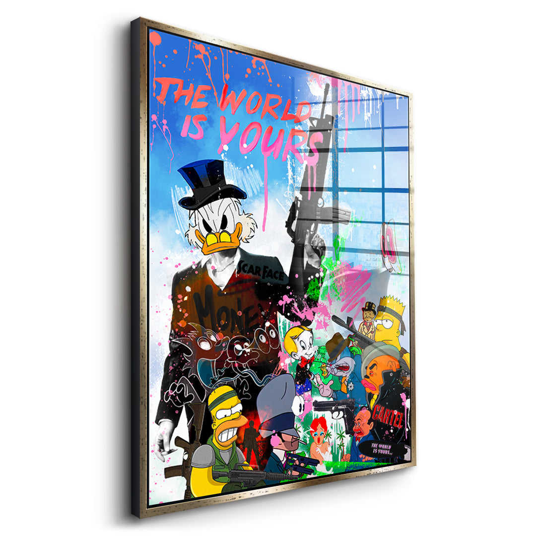 DOTCOMCANVAS Cartoon Cartel Acrylglasbild Seitenansicht mit goldenem Rahmen