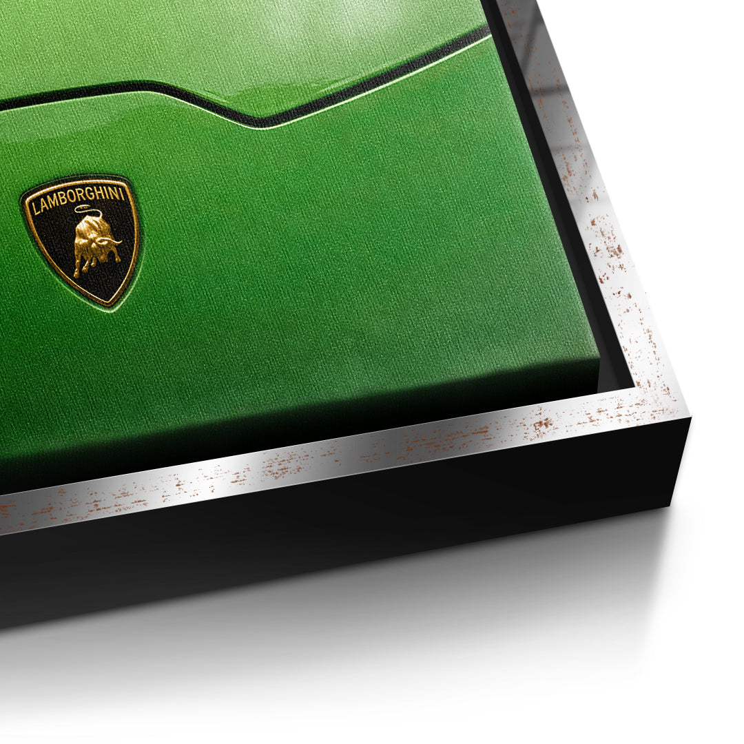 Detailansicht – Golf on the Hood Leinwandbild mit silbernem Rahmen