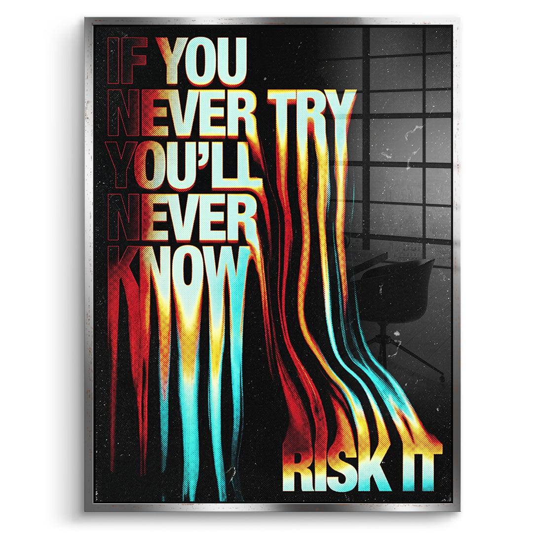 If You Never Try Acrylglasbild mit silbernem Rahmen – DOTCOMCANVAS®