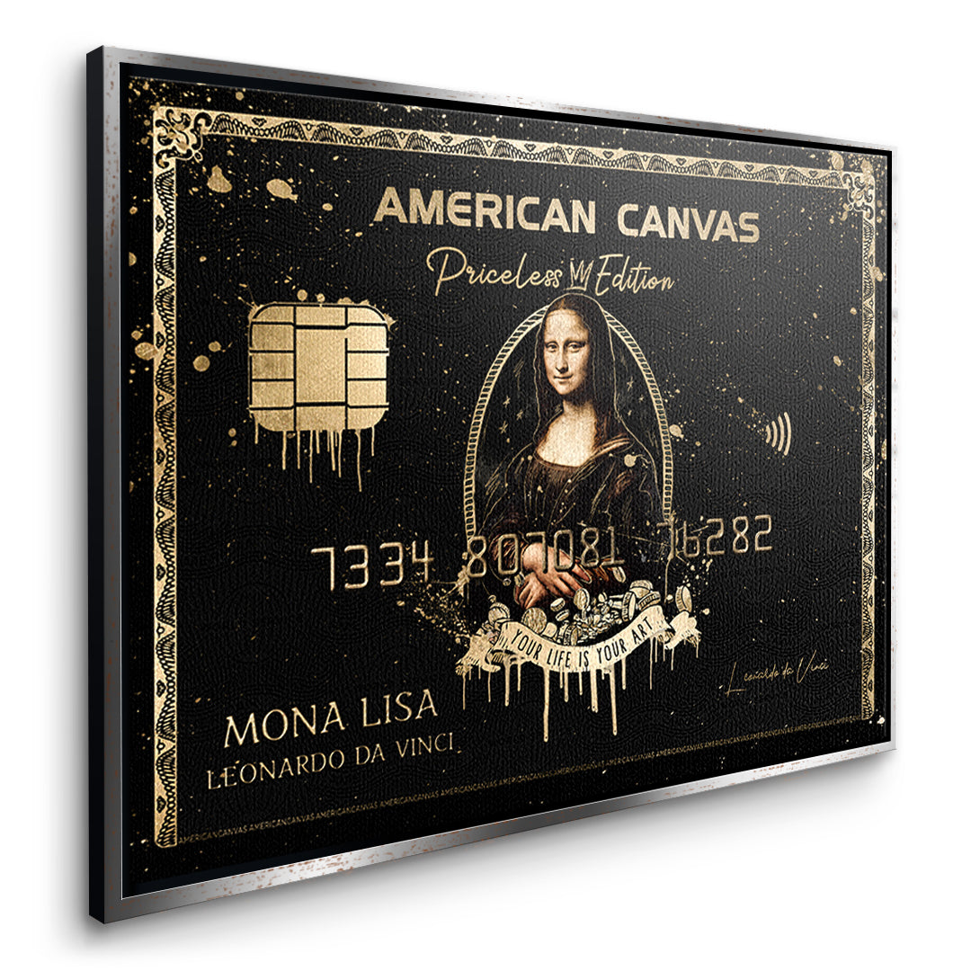 Seitenansicht des Leinwandbilds Royal American Canvas Mona Lisa im silbernen Rahmen