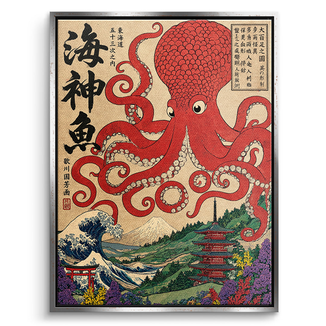 DOTCOMCANVAS Leinwandbild Sea God Octopus im silbernen Premium-Rahmen
