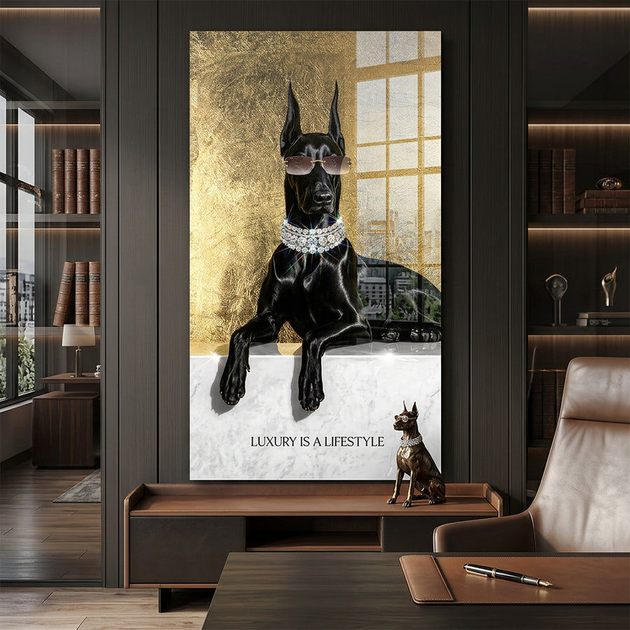 Acrylglasbild Luxury Is A Lifestyle an der Wand eines modernen Wohnraums