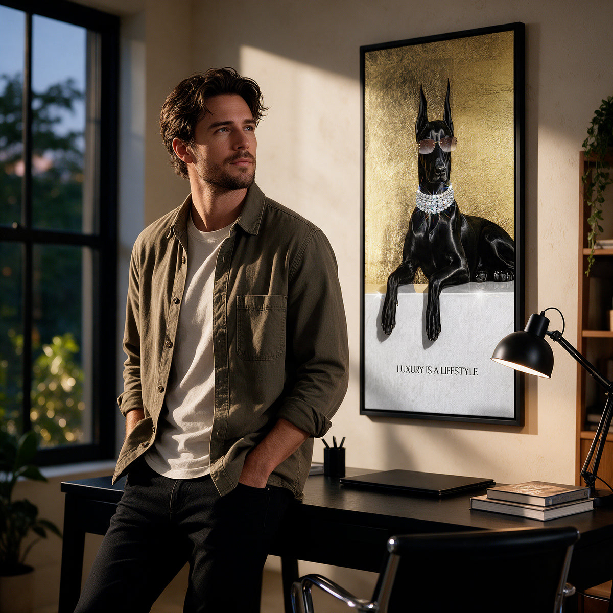 Leinwandbild Luxury Is A Lifestyle an der Wand eines modernen Wohnraums, zweite Ansicht